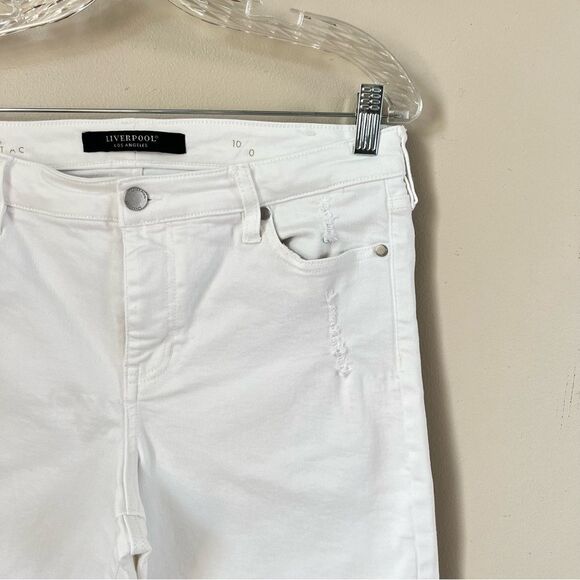Liverpool Distressed The Crop Straight White Women's Freyed Hem Jeans Size 10/30 - Picture 2 of 15